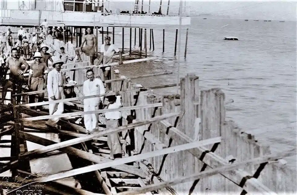 Construction of Limassol's early wooden pier in the late 19th century