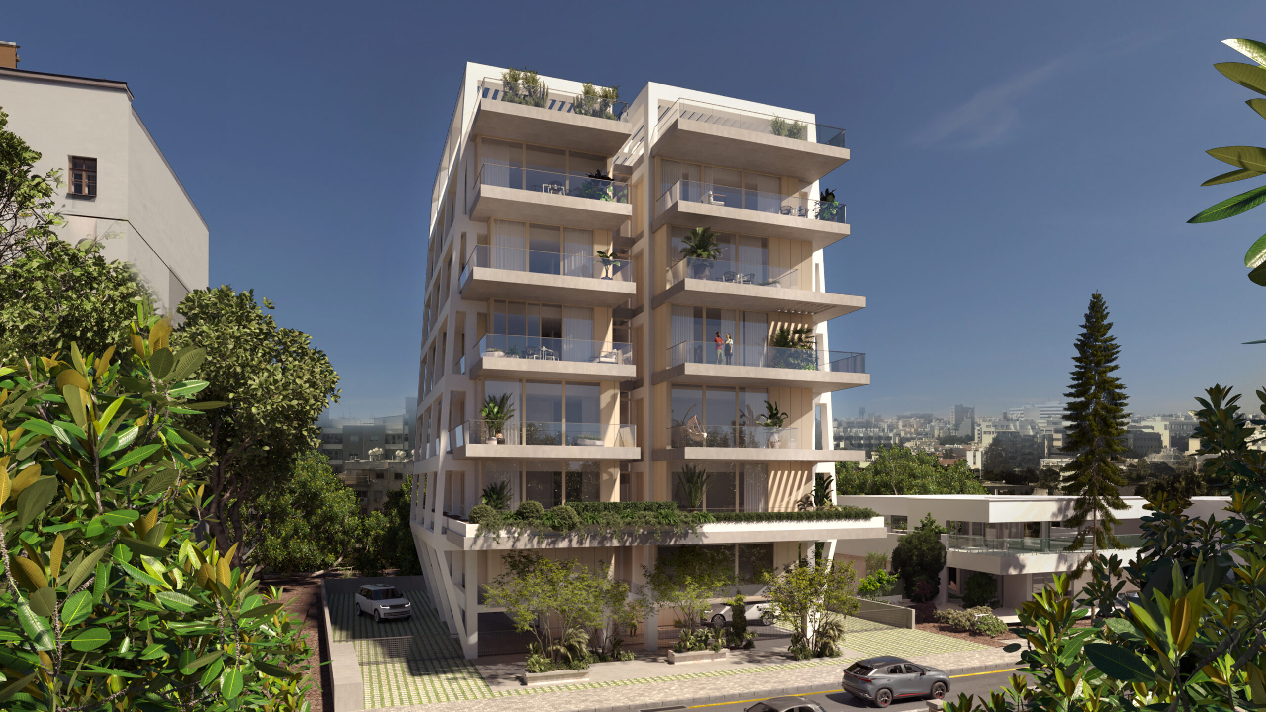 Modern apartment building exterior in Limassol with balconies and contemporary architecture