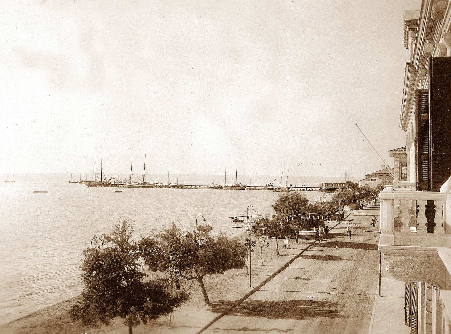 Limassol's tree-lined seafront promenade and pier in 1926
